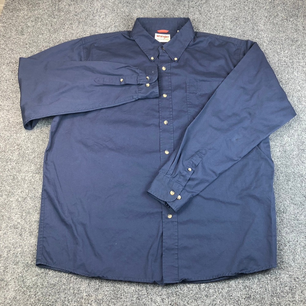 Wrangler Authentics Men's Long Sleeve Button Down Shirt Navy Blue Size XL Cotton